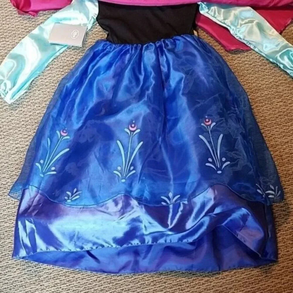 Disney Frozen Princess Anna Dress Cape Costume Girls Kids Youth Size 5/6